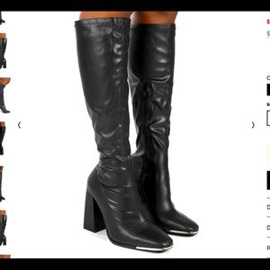 Caryn black Pu knee high leather boots